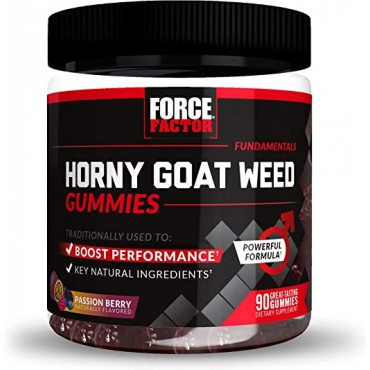 Force Factor Horny Goat Weed Gummies for Men, Natural Male Drive & Vitality Supplement with Ingredients for Superior Absorption, Delicious Passion Berry Flavor, Black, 90 Count