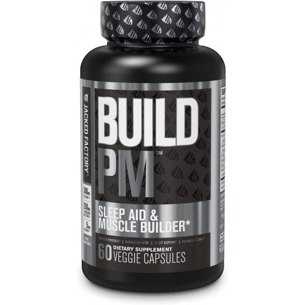 Build PM Night Time Muscle Builder & Sleep Aid - Post Workout Recovery & Sleep Support Supplement w/VitaCherry Tart Cherry, Ashwagandha, Melatonin, More - 60 Natural Veggie Pills