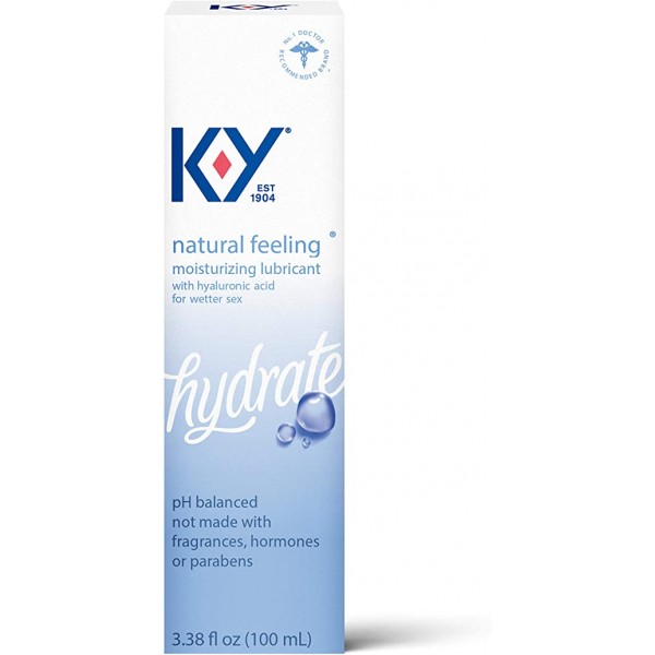 K-Y Natural Feeling Personal Lubricant with Hyaluronic Acid, 3.38 fl oz, Safe to Use with Latex Condoms, Moisturizing Water Based Formula (Packaging May Vary)