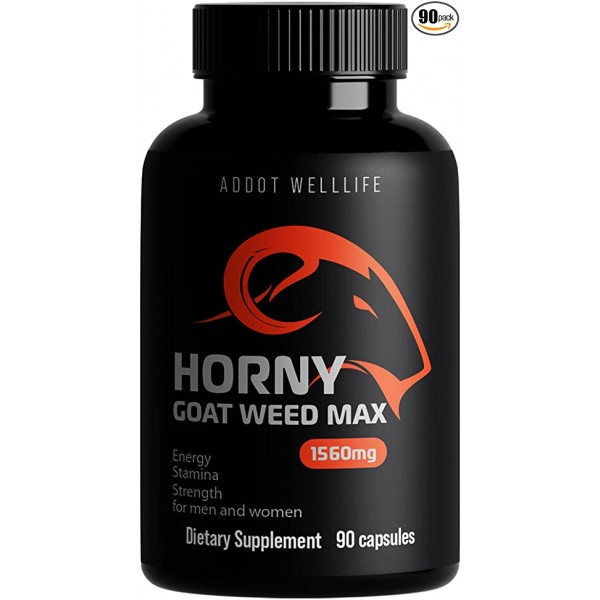 Horny Goat Weed for Men, Women 90 caps- Natural Energy, Performance Support Supplements - 1560mg per Serving - Maximum Strength with Maca, Tongkat Ali Root, Saw Palmetto, Panax Ginseng and Others