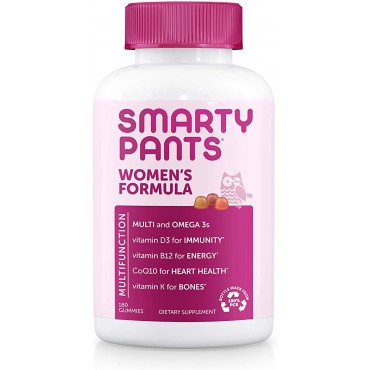 SmartyPants Women's Formula Gummy Vitamins: Gluten Free, Multivitamin, CoQ10, Folate (Methylfolate), Vitamin K2, Vitamin D3, Biotin, B12, Omega 3 DHA/EPA Fish Oil, 180 count (30 Day Supply