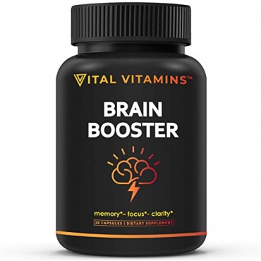 VITAL VITAMINS Brain Supplement Nootropics Booster - Enhance Focus & Mind, Boost Concentration, Improve Memory & Clarity for Men Women, Ginkgo Biloba,Dmae,Iq Neuro Energy, Vitamin B12 Bacopa Monnieri