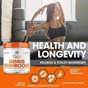 Genius Mushroom – Lions Mane, Cordyceps and Reishi – Immune System Booster & Nootropic Brain Supplement – Wellness Formula for Natural Energy, Memory & Liver Support, 90 Veggie Pills