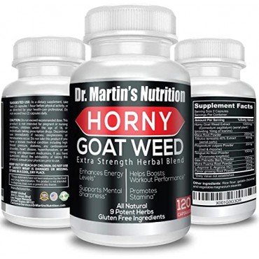 Super Strength 1000mg Horny Goat Weed 120 Capsules with Maca Arginine & Ginseng - Naturally Boost Your Health, Workout Performance, Endurance & Energy, Joint Health for Men & Women (120C)