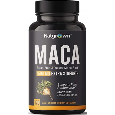 Organic Maca Root Powder Capsules 1500 mg with Black + Red + Yellow Peruvian Maca Root Extract Supplement for Men and Women - Vegan Pills