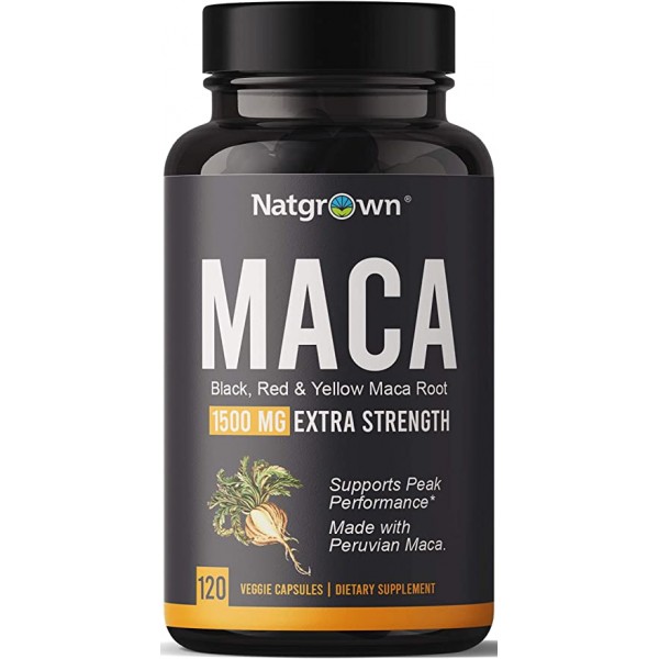 Organic Maca Root Powder Capsules 1500 mg with Black + Red + Yellow Peruvian Maca Root Extract Supplement for Men and Women - Vegan Pills