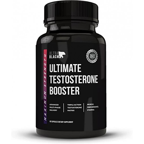 Testosterone Booster for Men - Ultra Black Men's Supplement - for Strength, Drive and Energy Made in The USA - Male Enhancing Supplement - 60 caps