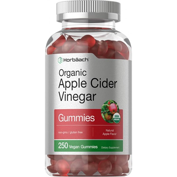 Organic Apple Cider Vinegar Gummies | 250 Gummies | Vegan, Non-GMO & Gluten-Free Supplement | USDA Certified Organic ACV | Apple Flavor | by Horbaach