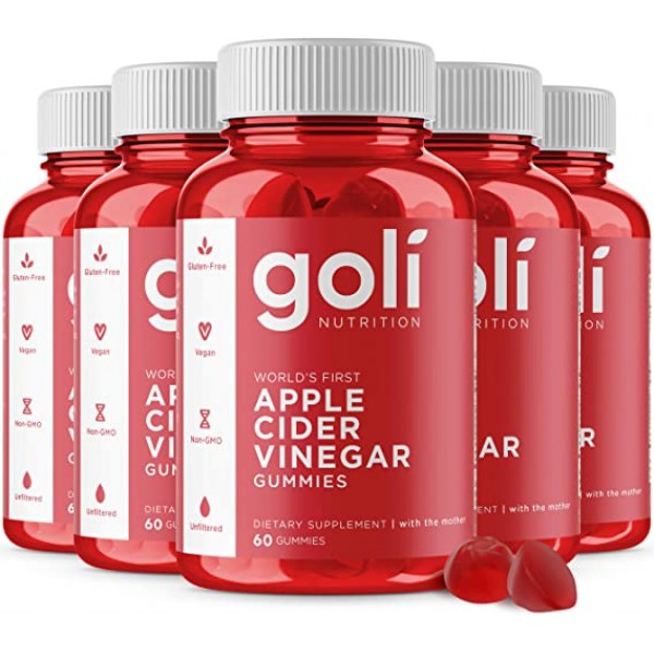 Goli Apple Cider Vinegar Gummy Vitamins (5 Pack, 300 Count, Gelatin-Free, Gluten-Free, Vegan & Non-GMO Made with Essential Vitamins B9 & B12)