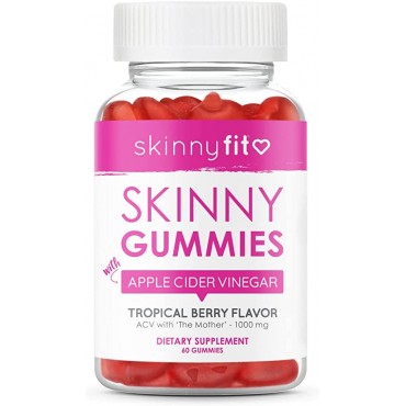 SkinnyFit Skinny Gummies Apple Cider Vinegar Gummies w/ The Mother, Healthy Weight, Immune Support, Vitamin B9, B12, Beetroot, Pomegranate, Vegan-Friendly, 60 Count