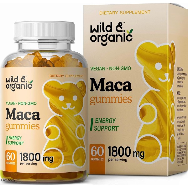 Wild & Organic Maca Root Gummies 1800 mg - Maca Supplement for Endurance, Natural Energy, Mood & Immune Support - Maca Root Organic Gummy - Herbal Maca Gummies - Vegan & Non-GMO - 60 Chews