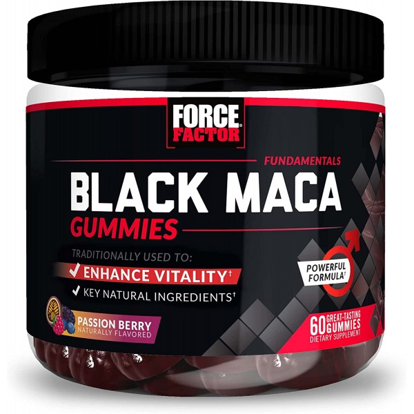 Force Factor Black Maca Gummies, Black Maca Root to Enhance Vitality in Men & Women, Increase Energy & Strength, with BioPerine for Superior Absorption, Delicious Passion Berry Flavor, 60 Gummies