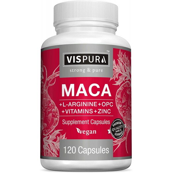 Maca Root Capsules 5000 mg + L-Arginine, Vitamins B6 + B12, OPC and Zinc, Energy Boosting Formula* for Men and Women, 120 Vegan Tablets with Organic Maca Peruana Extract