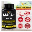 Organic Maca Root Powder Capsules 1500mg: 150 Vegan Pills with Black + Red + Yellow Peruvian Maca Root Extract Gelatinized, Energy & Mood Supplement for Men & Women + Black Pepper for Best Benefits