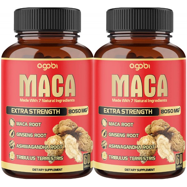 Maca Root Extract Capsules 8050 mg - Supplement For Stamina, Energy, Digestion & Immune Support - 7 Herbs Combined With Ashwagandha, Ginseng, Tribulus & More - 4 Month Supply